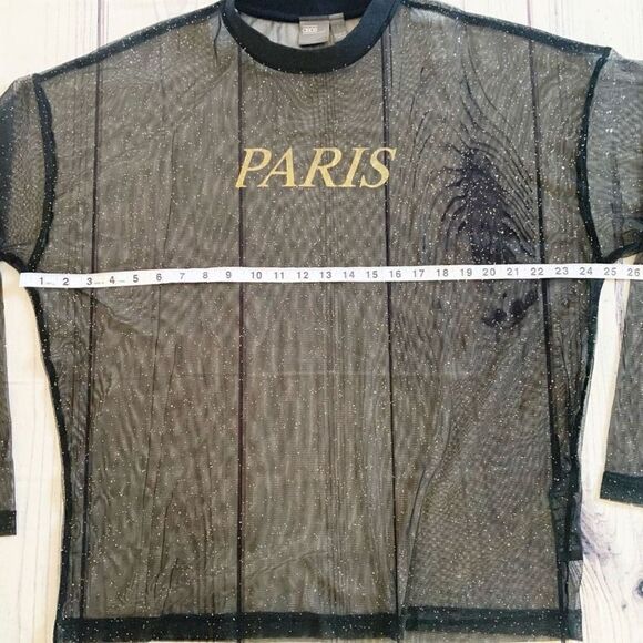 ASOS Sheer Sparkly Long Sleeve See Through Paris Top Size Small Oversized Disco - Picture 7 of 9